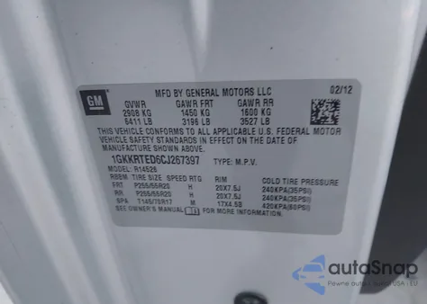 2012 GMC Acadia Denali from USA, damaged, VIN 1GKKRTED6CJ267397